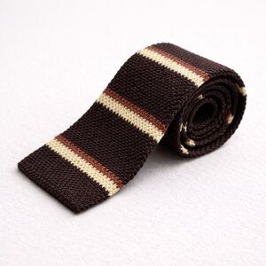 Vintage Yves Saint Laurent Paris Square Tip Knit Tie Brown Striped Necktie